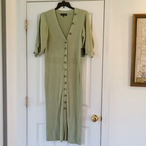NWT Eloquii Green Button Down Ribbed Knit Midi Dress
